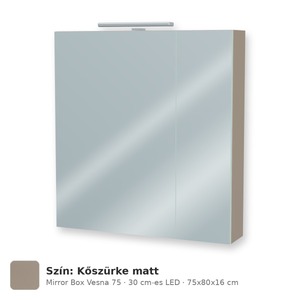Tboss Mirror Box Vesna 75 tükrös felsőszekrény, 2 ajtós, 30 cm-es LED-lámpával, Kőszürke matt