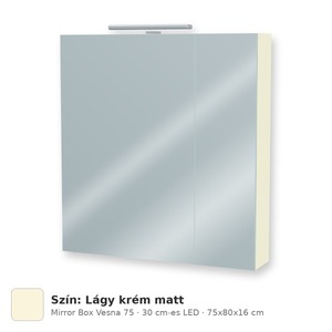 Tboss Mirror Box Vesna 75 tükrös felsőszekrény, 2 ajtós, 30 cm-es LED-lámpával, Lágy krém matt