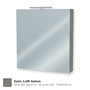 Tboss Mirror Box Vesna 75 tükrös felsőszekrény, 2 ajtós, 30 cm-es LED-lámpával, Loft beton