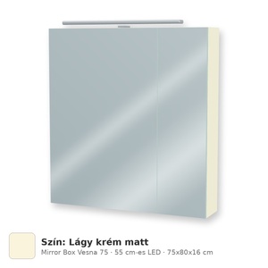 Tboss Mirror Box Vesna 75 tükrös felsőszekrény, 2 ajtós, 55 cm-es LED-lámpával, Lágy krém matt