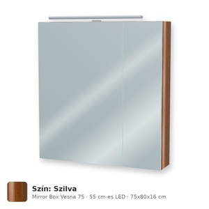 Tboss Mirror Box Vesna 75 tükrös felsőszekrény, 2 ajtós, 55 cm-es LED-lámpával, Szilva