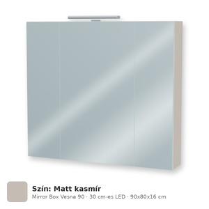 Tboss Mirror Box Vesna 90 tükrös felsőszekrény, 3 ajtós, 30 cm-es LED-lámpával, Matt kasmír