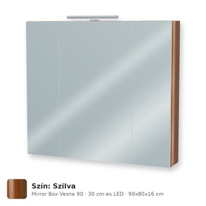 Tboss Mirror Box Vesna 90 tükrös felsőszekrény, 3 ajtós, 30 cm-es LED-lámpával, Szilva