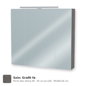 Tboss Mirror Box Vesna 90 tükrös felsőszekrény, 3 ajtós, 55 cm-es LED-lámpával, Grafit fa