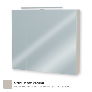 Tboss Mirror Box Vesna 90 tükrös felsőszekrény, 3 ajtós, 55 cm-es LED-lámpával, Matt kasmír