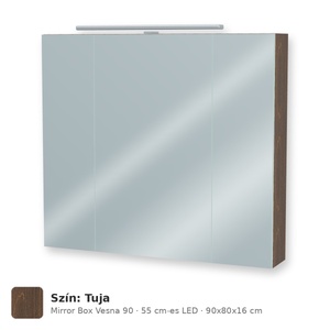 Tboss Mirror Box Vesna 90 tükrös felsőszekrény, 3 ajtós, 55 cm-es LED-lámpával, Tuja