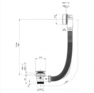 Sapho POLYSAN MARBLE kád le- és túlfolyó, bovdenes, 800mm, fehér
