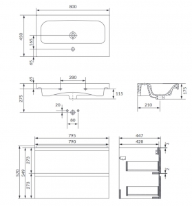 MODUO-IN 80 FEHÉR DSM SZETT (SZEKRÉNY + SLIM MOSDÓ)