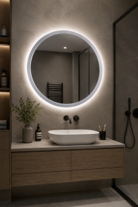 Inspiro Design Sole Smart kör alakú tükör, keretvilágítás, szálcsiszolt fekete keret, több méretben
