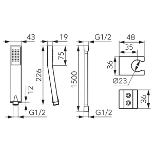 Ferro JIVE fali tartós zuhanyszett egypontos rögzítéssel, 1 funkciós, gun metal