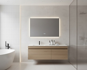 Inspiro Design Vetro Smart szögletes tükör, szálcsiszolt fekete kerettel, háttérvilágítás