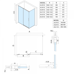 ALTIS LINE szögletes zuhanykabin, 1100x1000mm jobbos/balos