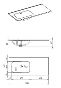 AREZZO design SKAPPA 100 cm-es mosdó (60+40) balos CSAPLYUK NÉLKÜL
