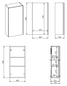 AREZZO design MONTEREY 40 cm-es felsőszekrény (21,6 cm mély)1 ajtóval Matt fekete színben