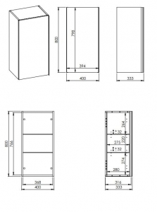 AREZZO design MONTEREY 40 cm-es felsőszekrény (31,6 cm mély)1 ajtóval Matt Fekete színben