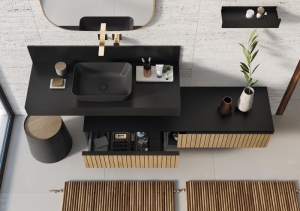 AREZZO design MONTEREY 160 cm-es alsószekrény 2 fiókkal természetes fa színben, szifonkivágással