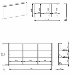 AREZZO design Tükrös szekrény BASIC 120,3 ajtó