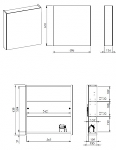 AREZZO design Tükrös szekrény MEDIUM 60,1 ajtó + TECHNOBOX