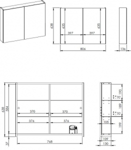 AREZZO design Tükrös szekrény MEDIUM 80,2 ajtó + TECHNOBOX