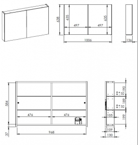 AREZZO design Tükrös szekrény MEDIUM 100,2 ajtó + TECHNOBOX