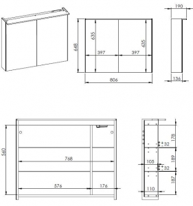 AREZZO design Tükrös szekrény PREMIUM 80,2 ajtó + TECHNOBOX+ LED LÁMPA PANEL