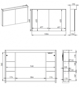 AREZZO design Tükrös szekrény PREMIUM 100,2 ajtó + TECHNOBOX+ LED LÁMPA PANEL