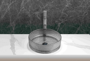 AREZZO design GLAM üveg mosdó, világos szürke