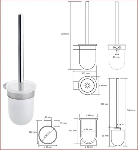 BEMETA ORGANIC fali WC-kefetartó, 95x360x123mm, tejüveg/króm