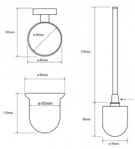 BEMETA OVAL Fali WC kefetartó, fehér kefével, 95x360x130mm, króm