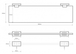 BEMETA PLAZA Üvegpolc, 600x35x140mm, króm