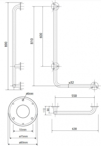 BEMETA HELP Zuhany kapaszkodó, balos, 630x890x110mm, matt (301112042)