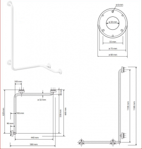 BEMETA HELP Zuhany kapaszkodó, balos, takaróval, 630x680mm, fehér