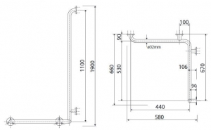 BEMETA HELP Zuhany kapaszkodó, jobbos, 1180x660x580mm, polírozott (301112021)