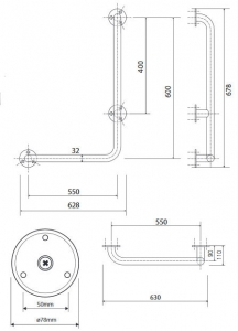 BEMETA HELP Zuhany kapaszkodó, jobbos, 630x680mm, fehér