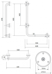 BEMETA HELP Zuhany kapaszkodó, jobbos, 630x680mm, polírozott