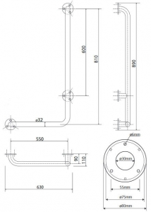 BEMETA HELP Zuhany kapaszkodó, jobbos, 630x890x110mm, matt