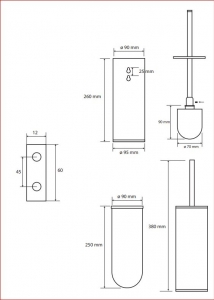 BEMETA HEMATIT fali vagy álló WC-kefetartó, 95x342x105mm