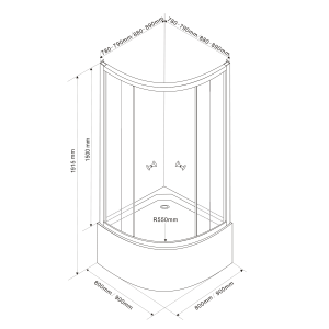 AQUALINE ARLEN íves zuhanykabin, 90x90x150cm, fehér profil, matt BRICK üveg