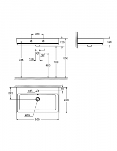 Grohe CUBE 60 x 49 fali mosdó túlfolyóval, 1db nyitott csaplyukkal