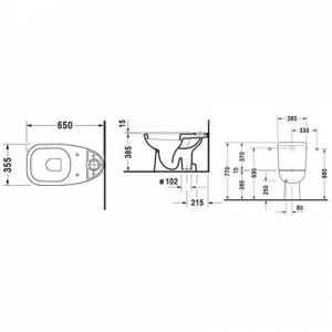 Duravit D-Code álló monoblokkos WC-csésze,mélyöblítésű, alsó kifolyású 1/3