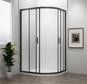 POLYSAN EASY LINE BLACK íves zuhanykabin, 900x800mm, matt fekete profil/transzparent üveg