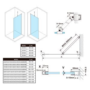 ESCA CHROME Walk-in zuhanyfal, falra szerelhető, transzparent üveg, 600mm