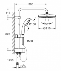 Grohe Tempesta 210 FLEX DIVERTERES ZUHANYRENDSZER, 210 mm FEJZUHANNYAL