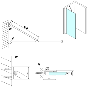 GELCO VARIO Walk-In sarok merevítő, 650mm, fekete (GX2014)