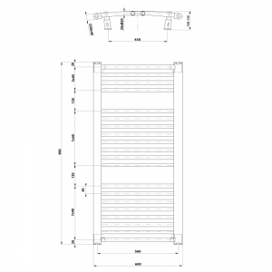 AQUALINE ORBIT Fürdőszobai radiátor, íves, 600x960mm, 597W, fehér