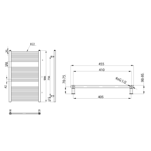 AQUALINE Fürdőszobai radiátor, egyenes, 450x990mm, 426W, strukturált ezüst