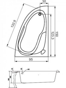 Cersanit Joanna New aszimmetrikus kád balos 140x90+láb 3/7  KÉSZLET EREJÉIG!