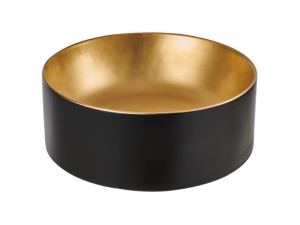 Invena KETO mosdókagyló, kerek, asztali, átmérő 42 cm, fekete-arany, PVD/Waterplating