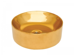 Invena KOS mosdókagyló, kerek, asztali, átmérő 42 cm, fényes, arany, PVD/Waterplating