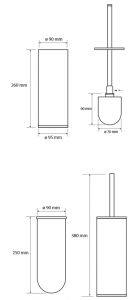 BEMETA OMEGA álló WC kefetartó, fekete kefe, 95x380x105mm